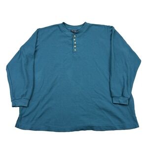 King Size Henley Shirt Mens XL BIG Classic Waffle Knit Teal 5-Button